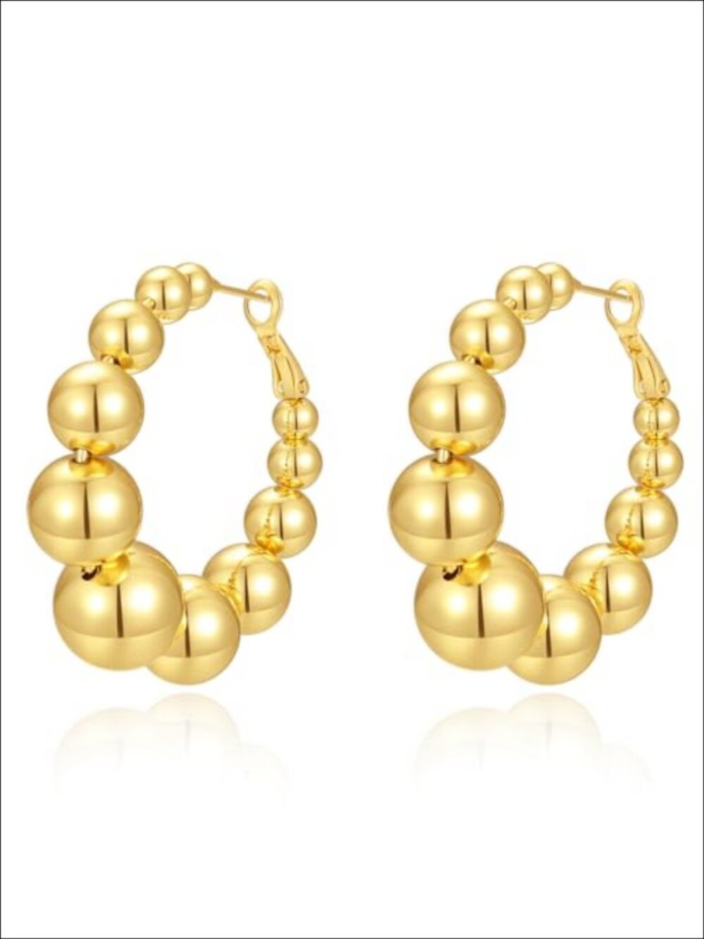 18K Gold Plated Chunky Beaded Hoop Earrings for Women